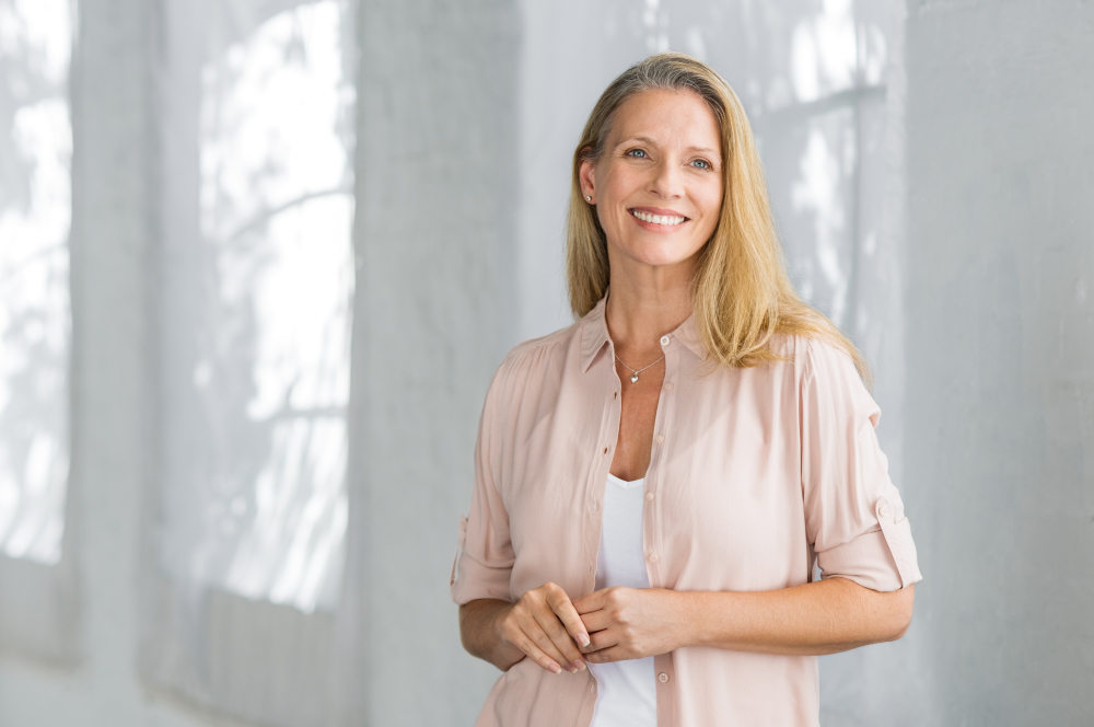 Confident woman smiling and looking casual